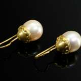 Pair of 750 yellow gold drop earrings with culture… - photo 2