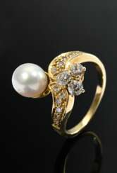 Gelbgold 585 Ring mit Zuchtperle und Diamanten im …