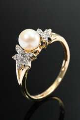 Zarter Gelbgold 585 Ring mit kleiner Zuchtperle in…