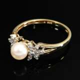 Delicate 585 yellow gold ring with small cultured … - фото 2