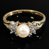 Delicate 585 yellow gold ring with small cultured … - фото 3