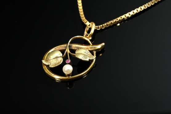 Vegetable yellow gold 585 Art Nouveau pendant (L. … - фото 2