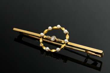 Zarte Gelbgold 585 Stabnadel mit Flussperlen und D…