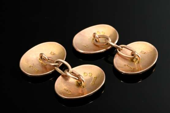 Pair of oval 375 red gold cufflinks in a slightly … - photo 2 Pair of oval 375 red gold cufflinks in a slightly … - photo 2