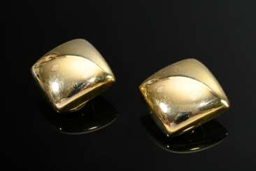 Pair of cushion-shaped 585 yellow gold ear clips i…