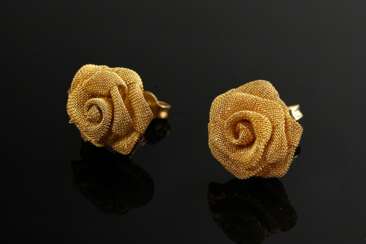 Pair of wrapped yellow gold 333 ‘roses’ stud earri…