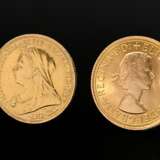 2 Gelbgold 916 Sovereign Münzen: Pfund, Königin El… - Foto 1