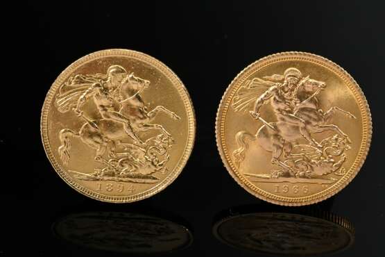 2 Gelbgold 916 Sovereign Münzen: Pfund, Königin El… - Foto 2