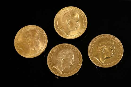 4 Gelbgold 900 Münzen „20 Mark, Wilhelm II Deutsch… - Foto 1 4 Gelbgold 900 Münzen „20 Mark, Wilhelm II Deutsch… - Foto 1