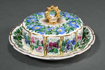 Biedermeier butter dish with polychrome floral pai…