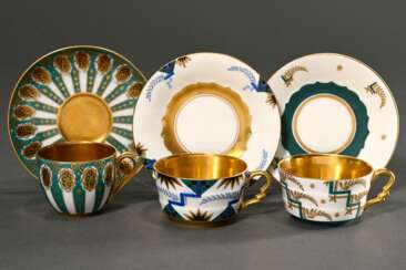 3 Various Art Deco mocha cups/saucers with abstrac…