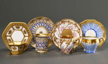 4 Various mocha cups/saucers in different shapes a…