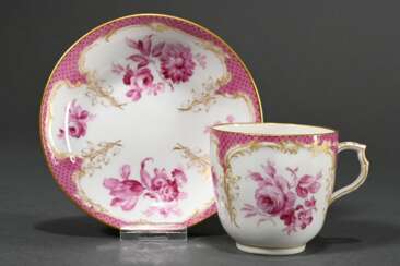 KPM cup/saucer with floral decoration in purple ca…