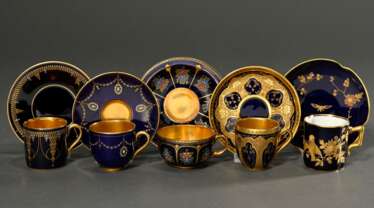 5 Various mocha cups/saucers in various shapes and…