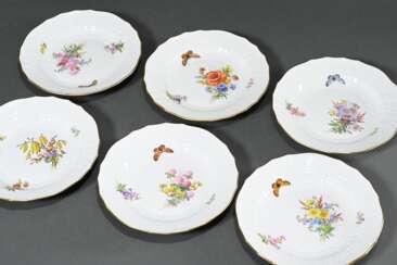 6 Meissen plates with floral and butterfly decorat…
