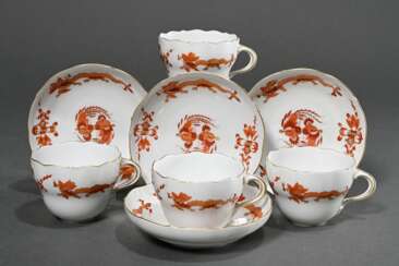 4 Meissen cups/saucers ‘Roter reicher Hofdrache’ w…