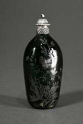 Dunkelgrüner Glas Flakon mit gedrechseltem Silber …