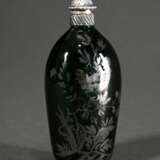 Dark green glass flask with turned silver lid and … - photo 1