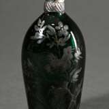 Dark green glass flask with turned silver lid and … - photo 3