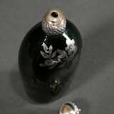 Dark green glass flask with turned silver lid and … - photo 5