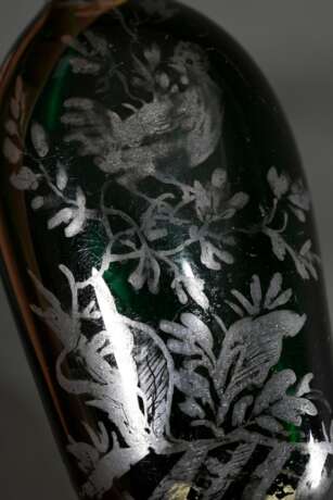 Dark green glass flask with turned silver lid and … - photo 6