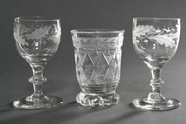 3 Diverse Biedermeier Gläser, 1. Hälfte 19.Jh.: Pa…
