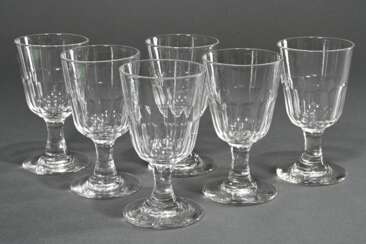 6 Französische Weingläser mit halbem Flächenschlif…