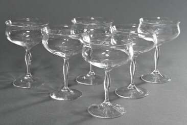 6 Jugendstil Champagner Schalen mit gezogener Kupp…