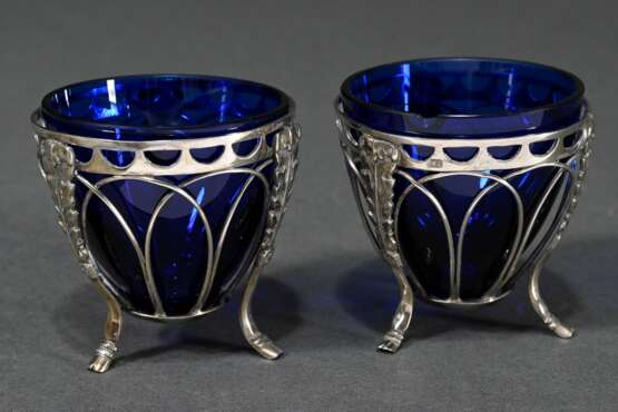 Pair of openwork Empire salt cellars with blue gla… - photo 1 Pair of openwork Empire salt cellars with blue gla… - photo 1