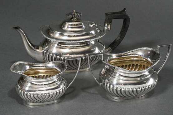 3 Pieces English tea set with gadrooned decoration… - photo 1