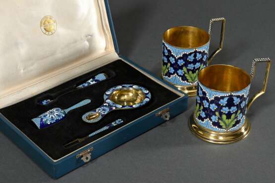 6 Various pieces of Russian tea set with coloured … - photo 1 6 Various pieces of Russian tea set with coloured … - photo 1