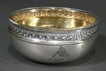 Bowl with ornamental rim and glass insert, engrave…