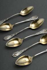 6 Art Nouveau mocha spoons ‘Iris’ with gold-plated…