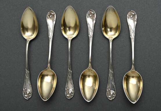 6 Art Nouveau mocha spoons ‘Iris’ with gold-plated… - photo 2