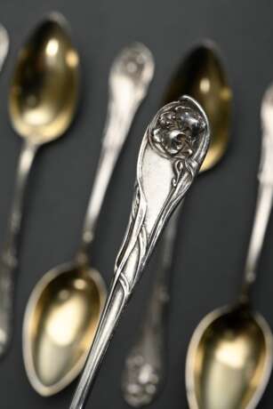 6 Art Nouveau mocha spoons ‘Iris’ with gold-plated… - photo 3