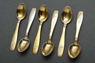 6 Danish mid-century mocha spoons with abstract fl…