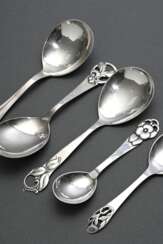 5 Various Danish spoons with floral decoration, va…