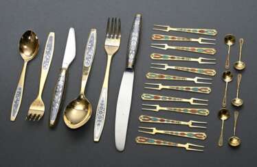 24 Various pieces of Russian cutlery with coloured…