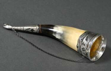 Russian vodka drinking horn with niello mounting, …
