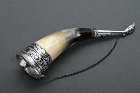 Russian vodka drinking horn with niello mounting, … - photo 2