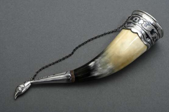 Russian vodka drinking horn with niello mounting, … - photo 3