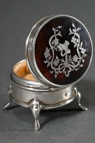 Runde Schildpatt Schmuckdose mit Silber 925 Montie… - Foto 1