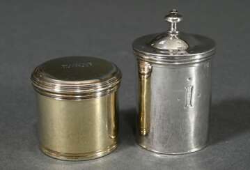 2 Various cylindrical tins in simple style with en…