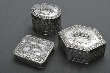 3 Various boxes with embossed decorations of flowe…