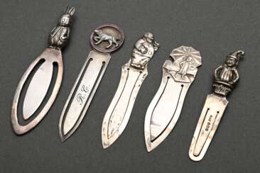 5 Various bookmarks with sculpted ends: “Dog, Punc…