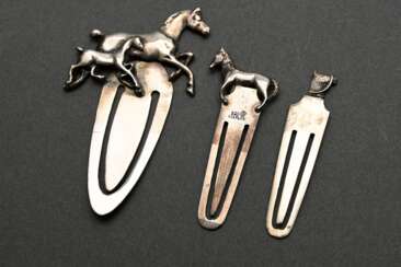 3 Various bookmarks with sculpted ends: “Horses,” …