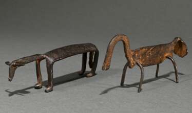 2 Wrought iron votive animals ‘horse and cow’, kno…