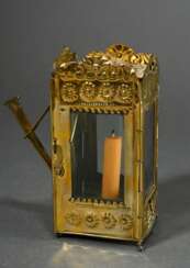 Small brass travel lantern with folding handle, or…