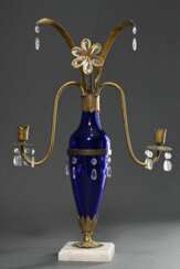Unusual Empire girandole with blue Bristol glass b…