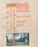 Folk art. Book of Hours page with miniature, gouache on parc…